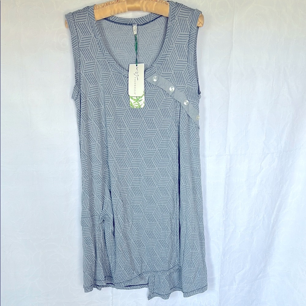 NWT VIGORELLA slate blue/ gray print wrap layered bamboo singlet tunic Size M/L